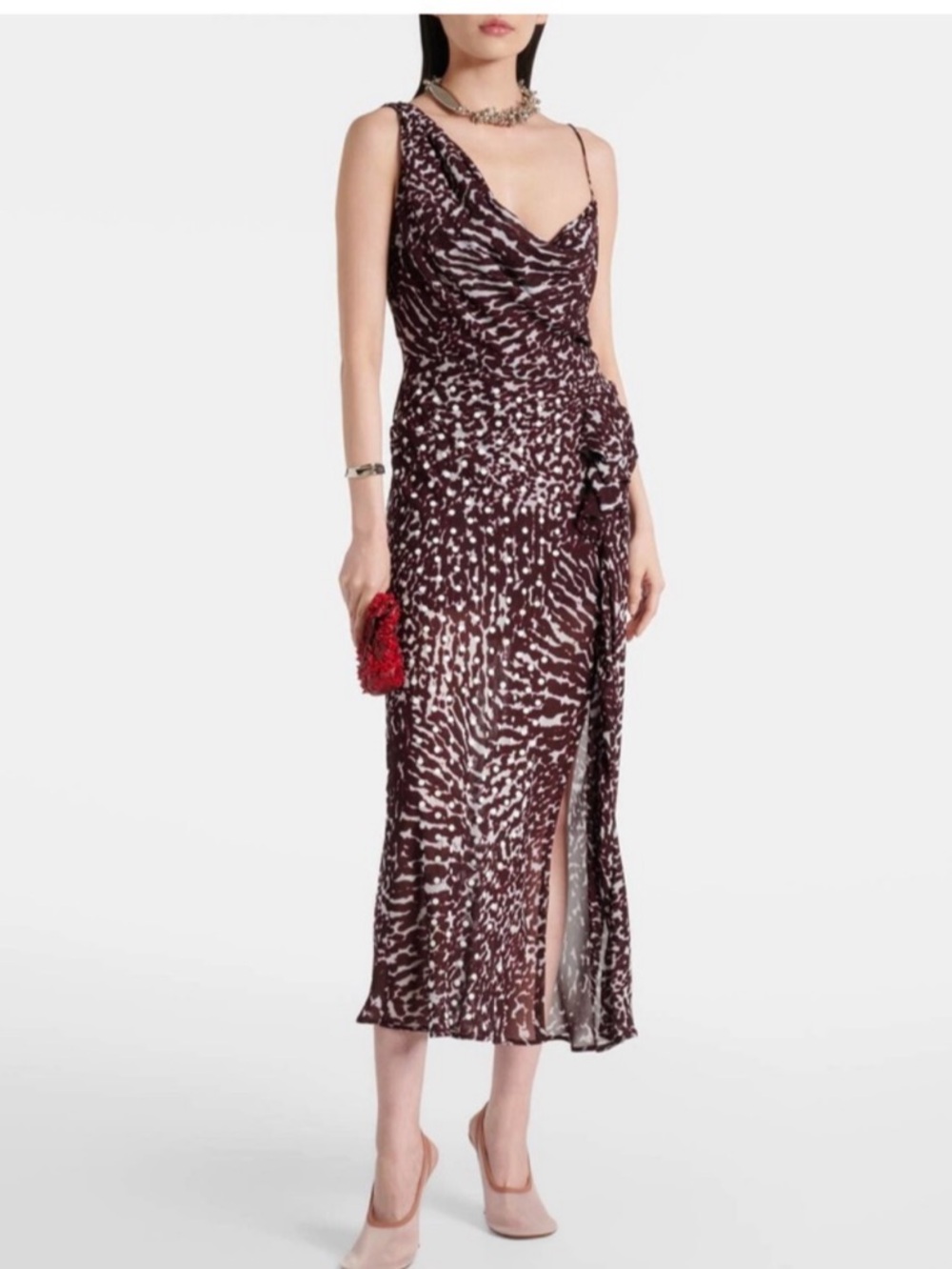Dries Van Noten Printed Draped One Shoulder Midi Dress